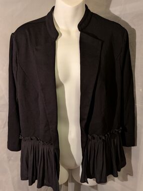 torrid Black Collarless Open-Front Blazer with Ruffle Hem